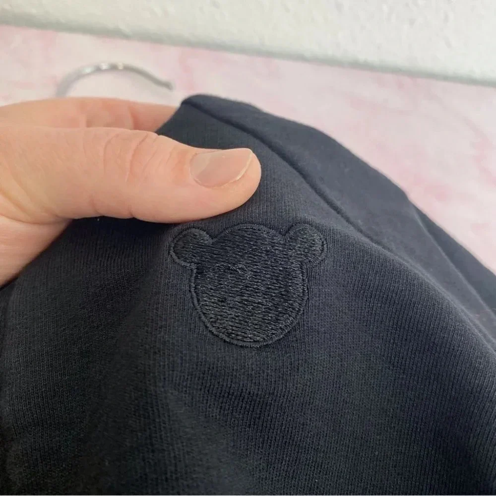 Huxbaby‎ sweat jacket black zip front bear appliqué collarless size 4 years